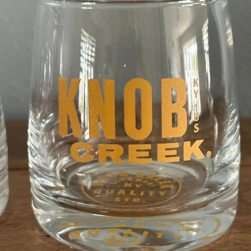 Knob Creek Kentucky Bourbon Whiskey Rocks Glass‎ Set of 2 Gold Lettering
